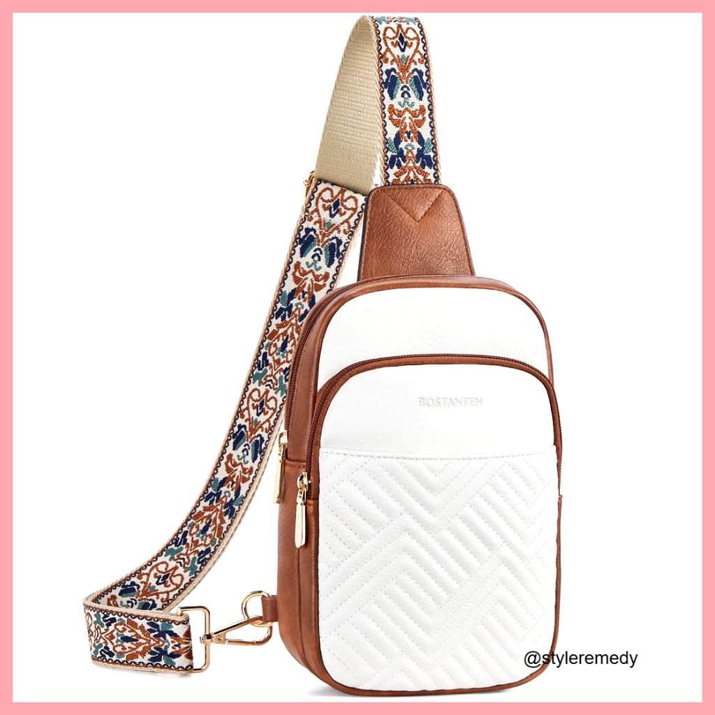 Faux Leather Quilted Sling Bag With Adjustable Guitar Strap